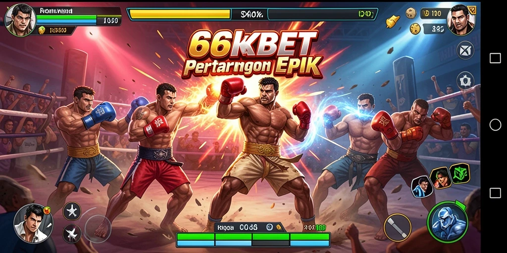 Tangkapan layar gameplay 66KBET dengan pertarungan karakter yang dinamis.