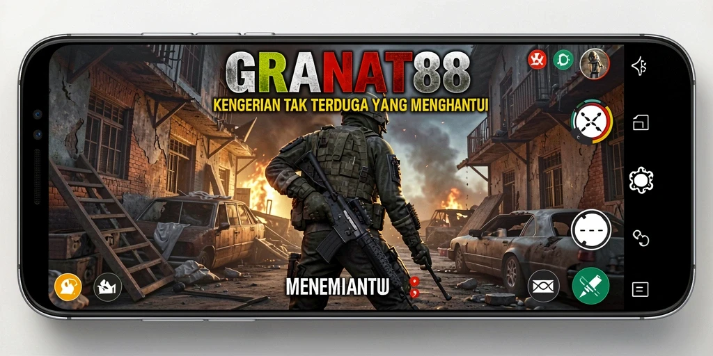 Screenshot menunjukkan gameplay mencekam dari GRANAT88 dengan efek visual yang menakutkan.