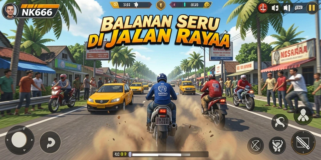 Screenshot dari NK666 menampilkan adrenalin tinggi dalam balapan yang mendebarkan.