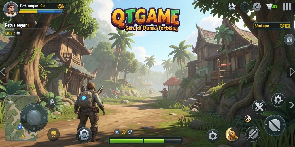 Tampilan gameplay QTGAME yang menampilkan kebebasan menjelajah dunia terbuka.