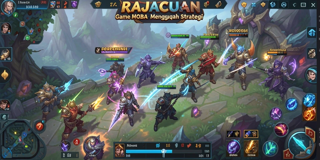 Tampilan screenshot RAJACUAN yang memperlihatkan intensitas pertempuran MOBA.