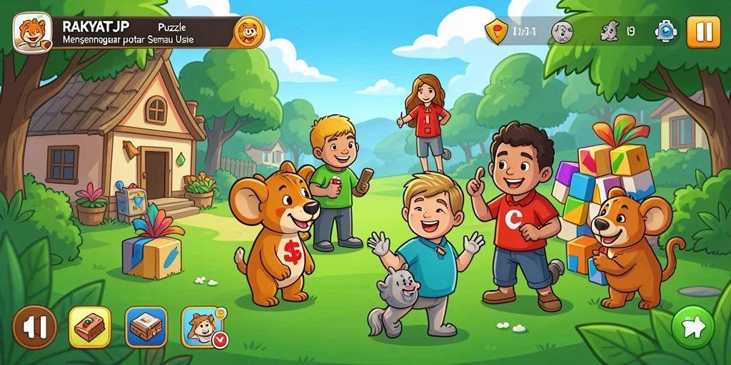 Tampilan gameplay RAKYATJP yang menarik dan penuh warna.