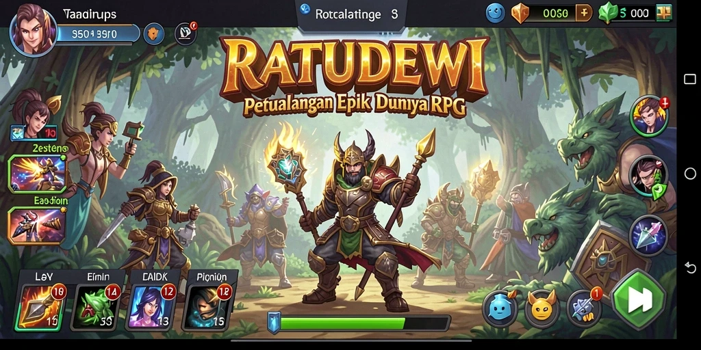 Tangkapan layar gameplay RATUDEWI menampilkan pertempuran epik dan petualangan mendebarkan di dunia fantasi.