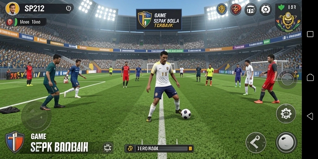 Tangkapan layar gameplay SP212 menampilkan aksi intens di lapangan sepak bola.