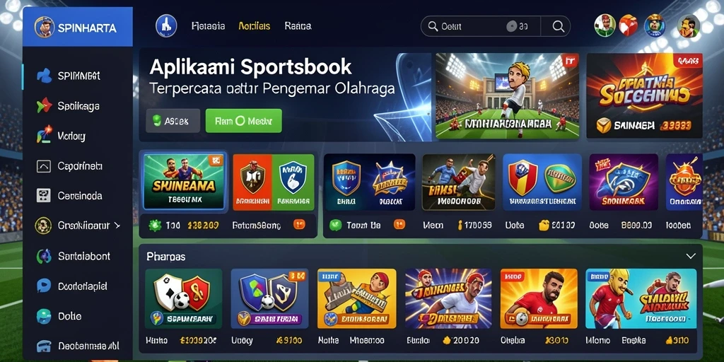 Tampilan utama SPINHARTA dengan fitur taruhan olahraga yang menarik.